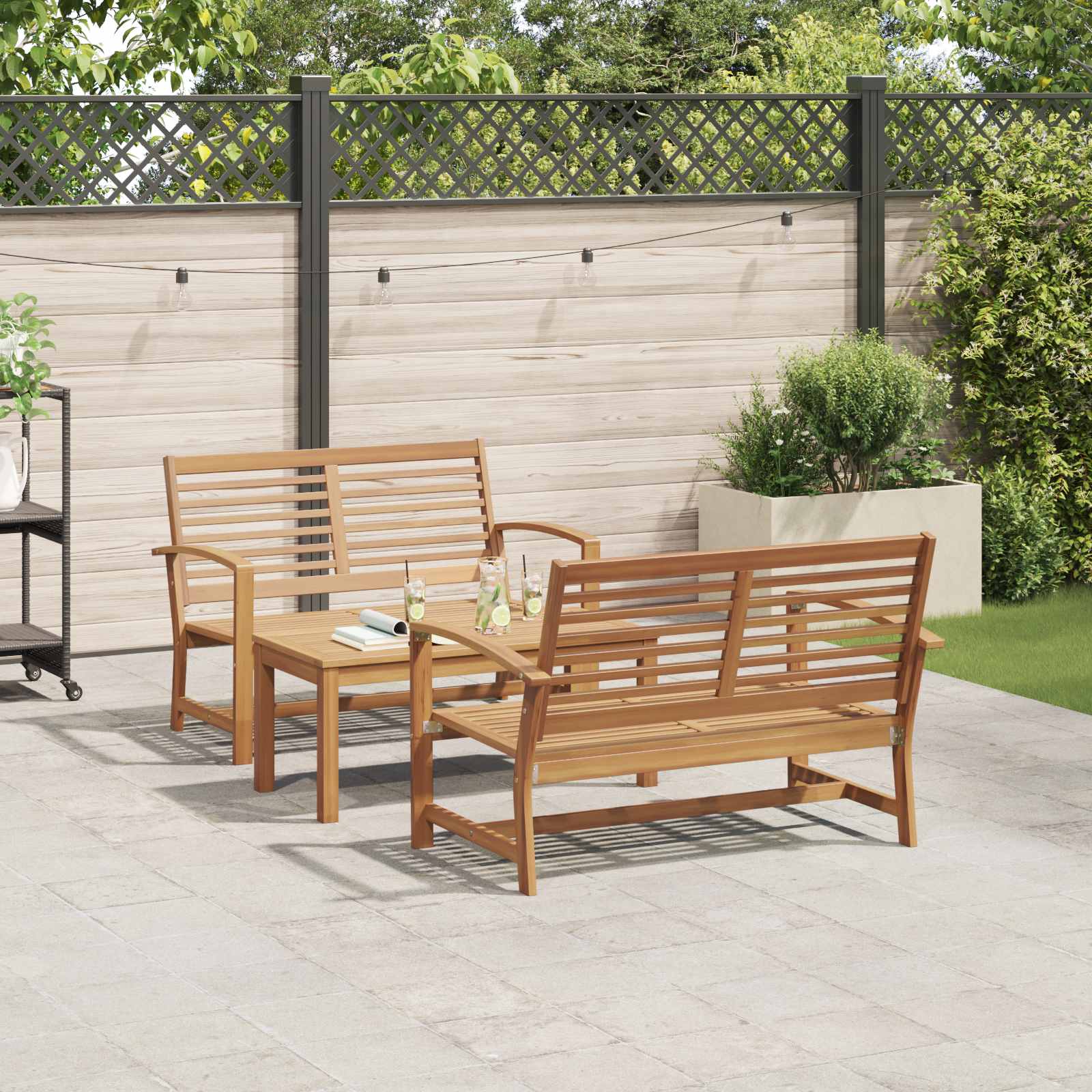 Conjunto de sofás de jardín 3 pcs Natural Madera de teca maciza