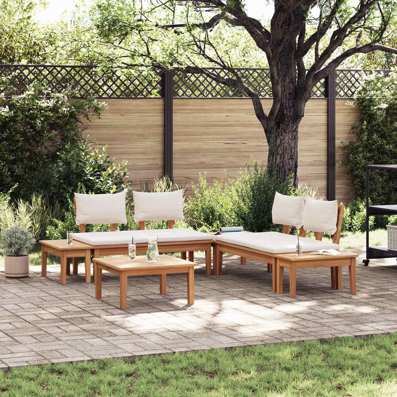 Conjunto de sofás de jardín 3 pcs Marrón y crema