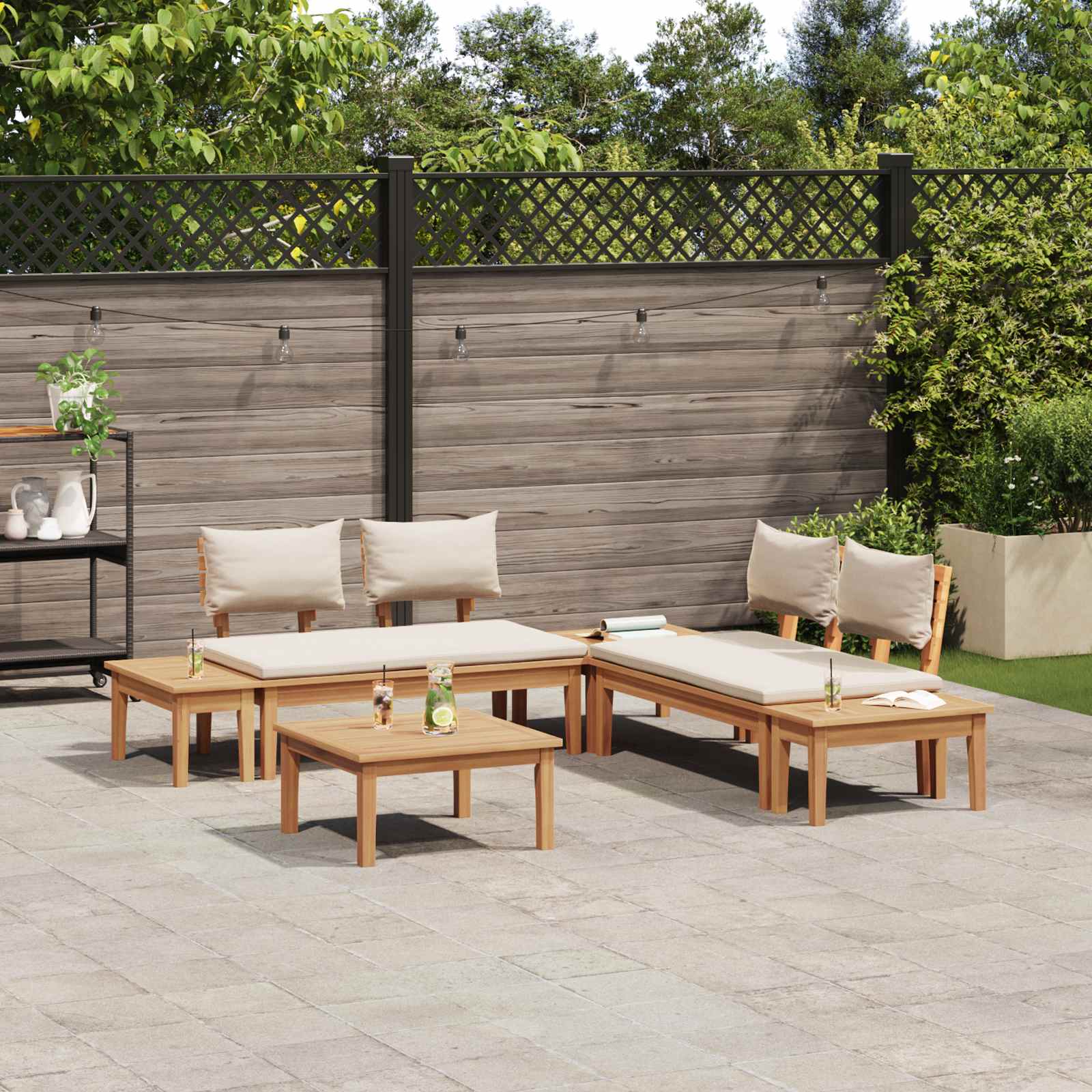 Conjunto de sofás de jardín 3 pcs Marrón y crema