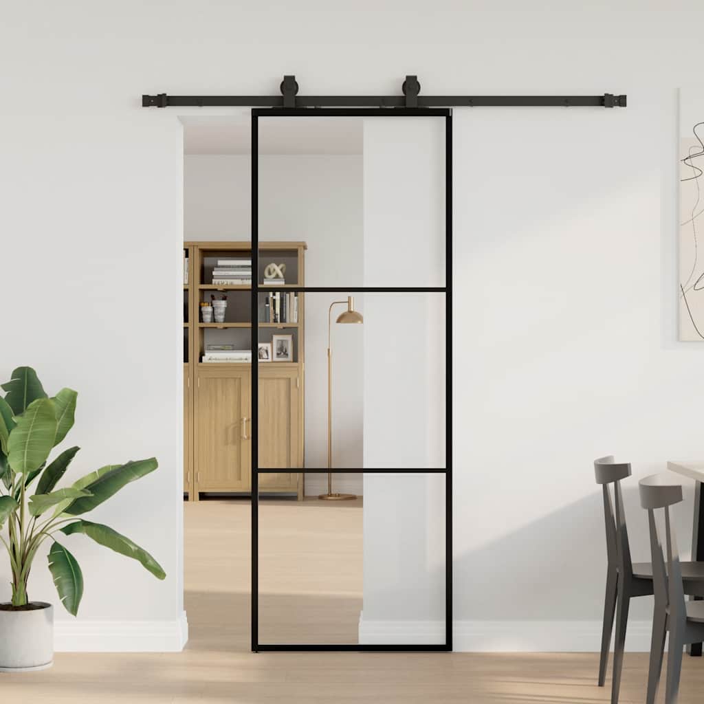 Sliding door with black hardware 102x205 cm ESG glass