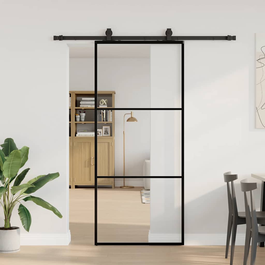 Sliding door with black hardware 102x205 cm ESG glass