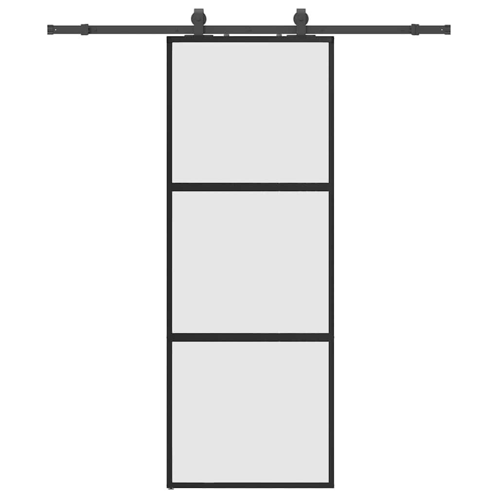 Puerta corredera con herrajes negro 76x205 cm vidrio templado
