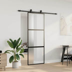 Puerta corredera con herrajes negro 76x205 cm vidrio templado