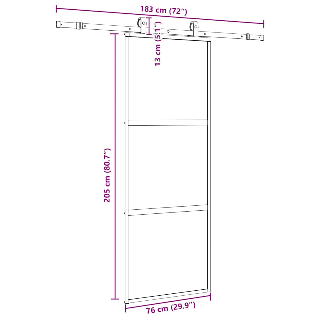 Puerta corredera con herrajes negro 76x205 cm vidrio templado