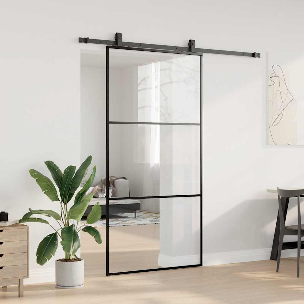 Puerta corredera con herrajes negro 102x205 cm ESG vidrio