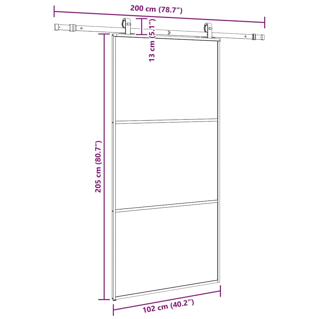 Puerta corredera con herrajes negro 102x205 cm ESG vidrio
