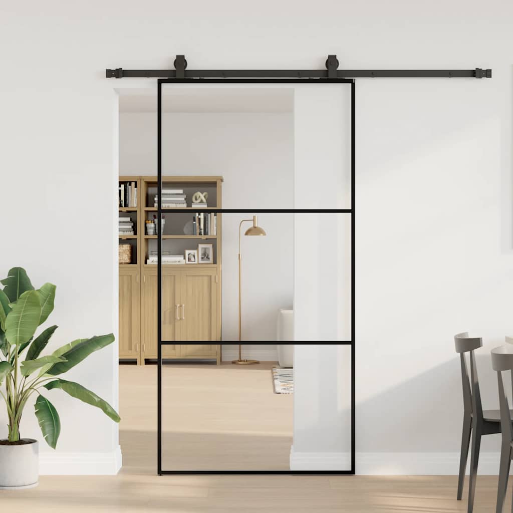 Puerta corredera con herrajes negro 102x205 cm ESG vidrio