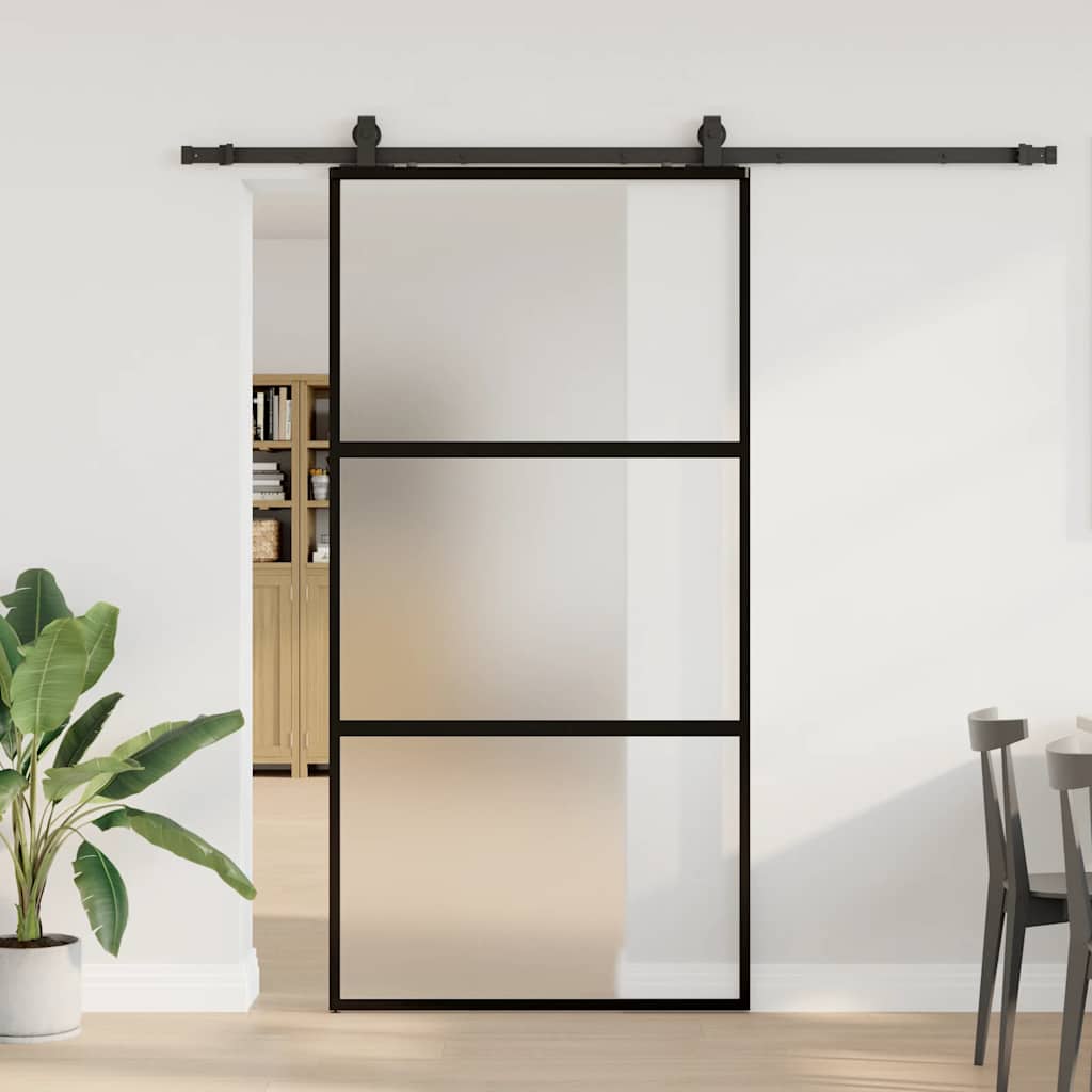 Puerta corredera con herrajes negro 76x205 cm vidrio templado