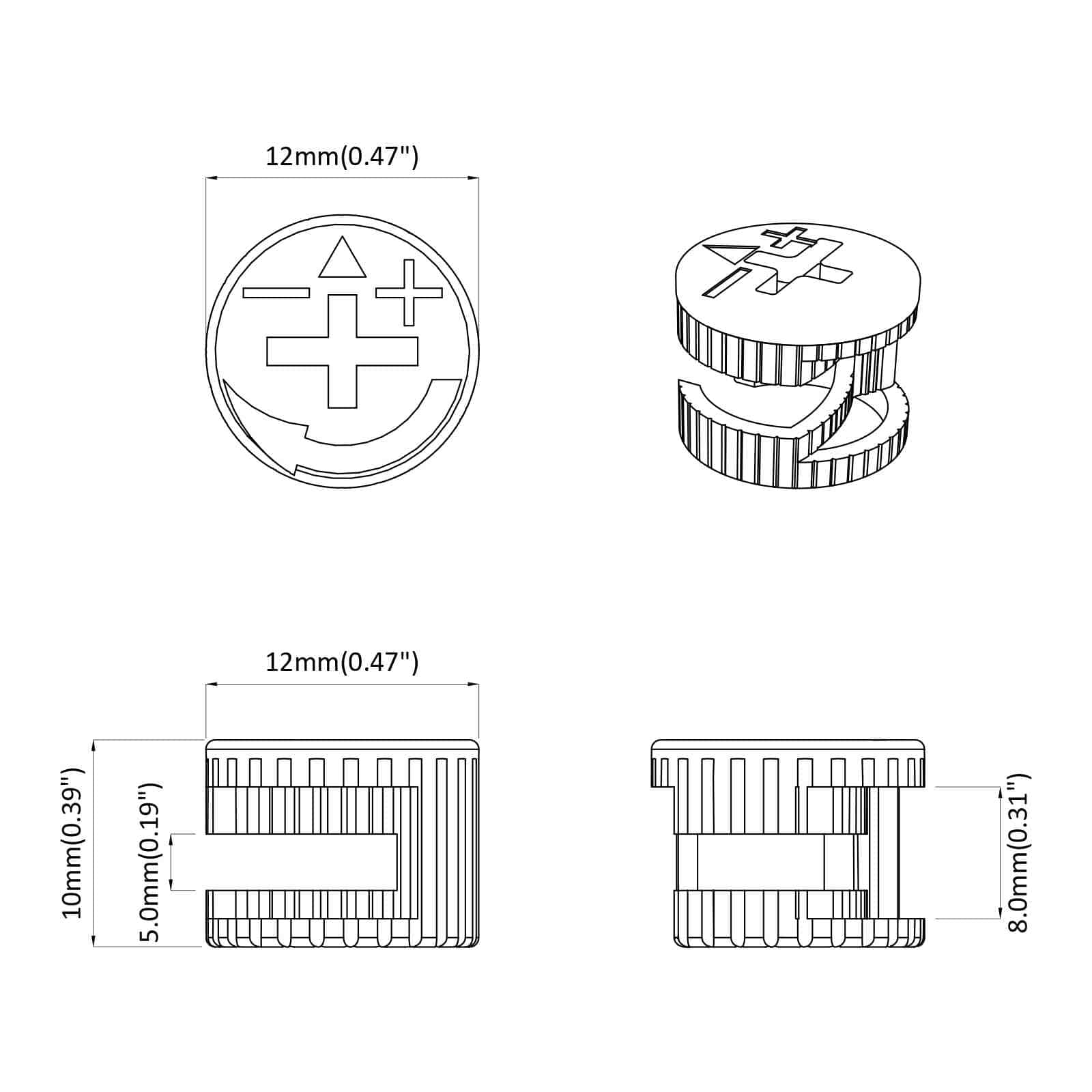 Tuercas de bloqueo de perno 12 pcs Plateado 12 x 10 mm Metal