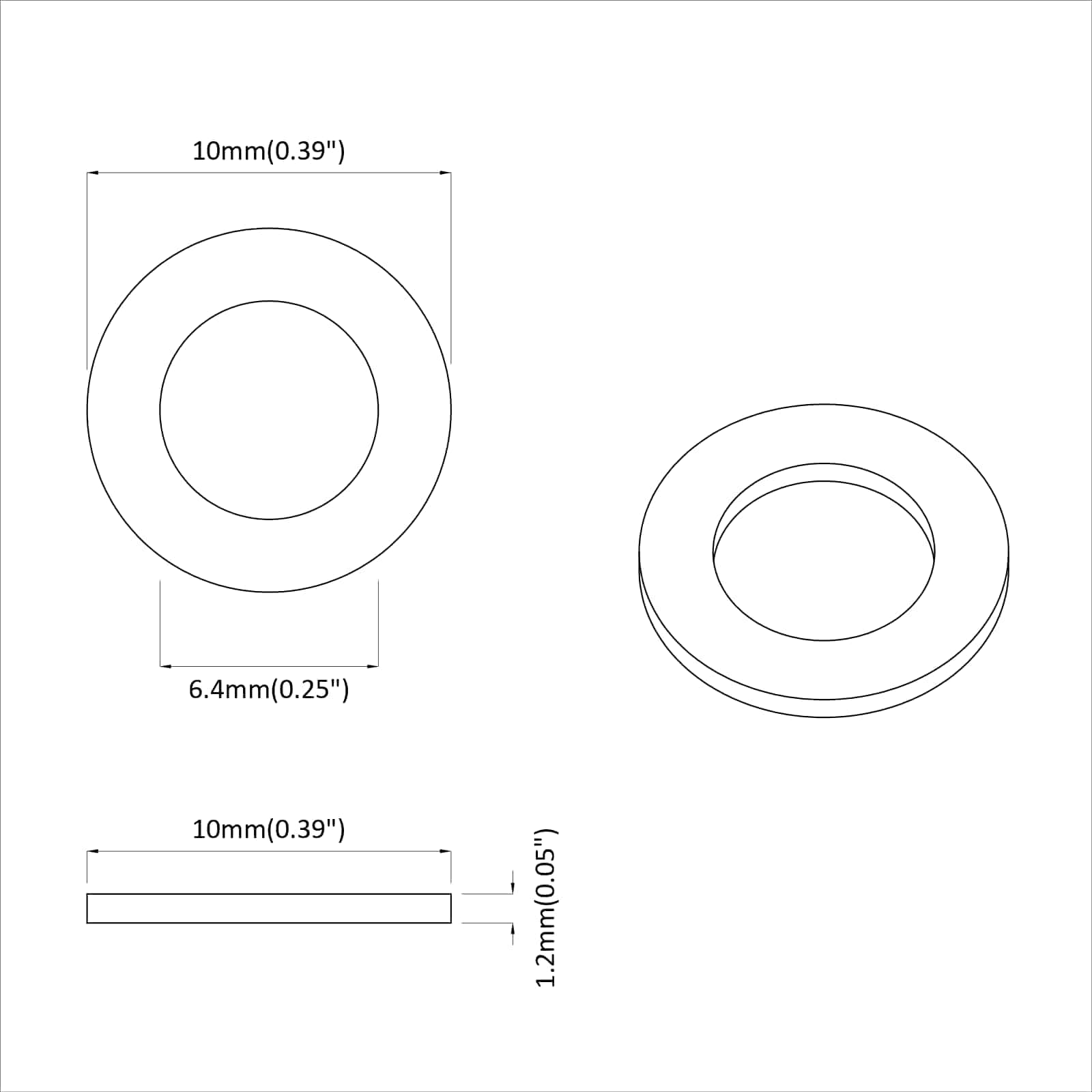 Arandelas 12 pcs Plateado 10 x 10 x 1,2 mm Hierro
