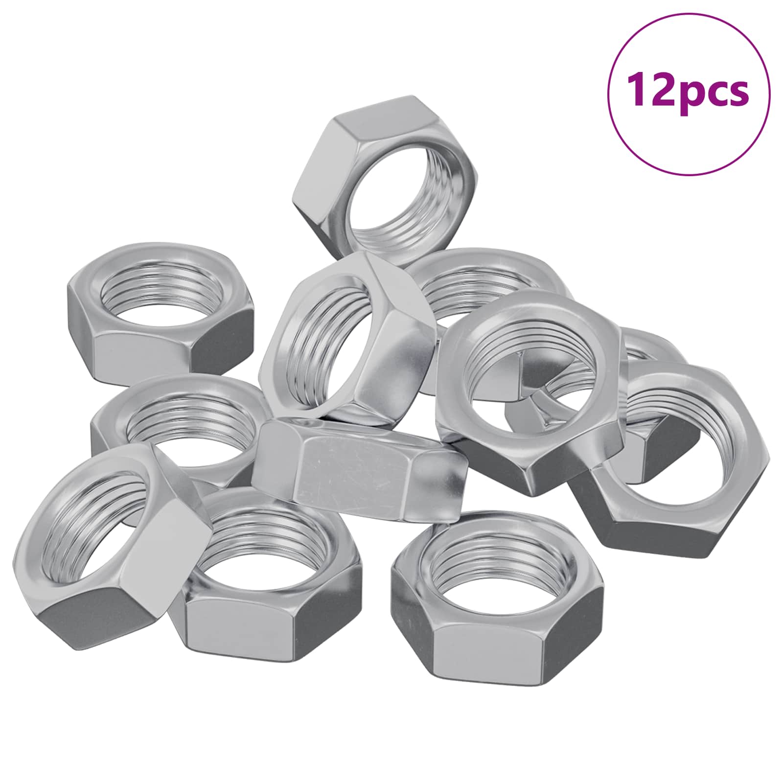 Tuerca Hexagonal 12 pcs Plateado M6 Metal