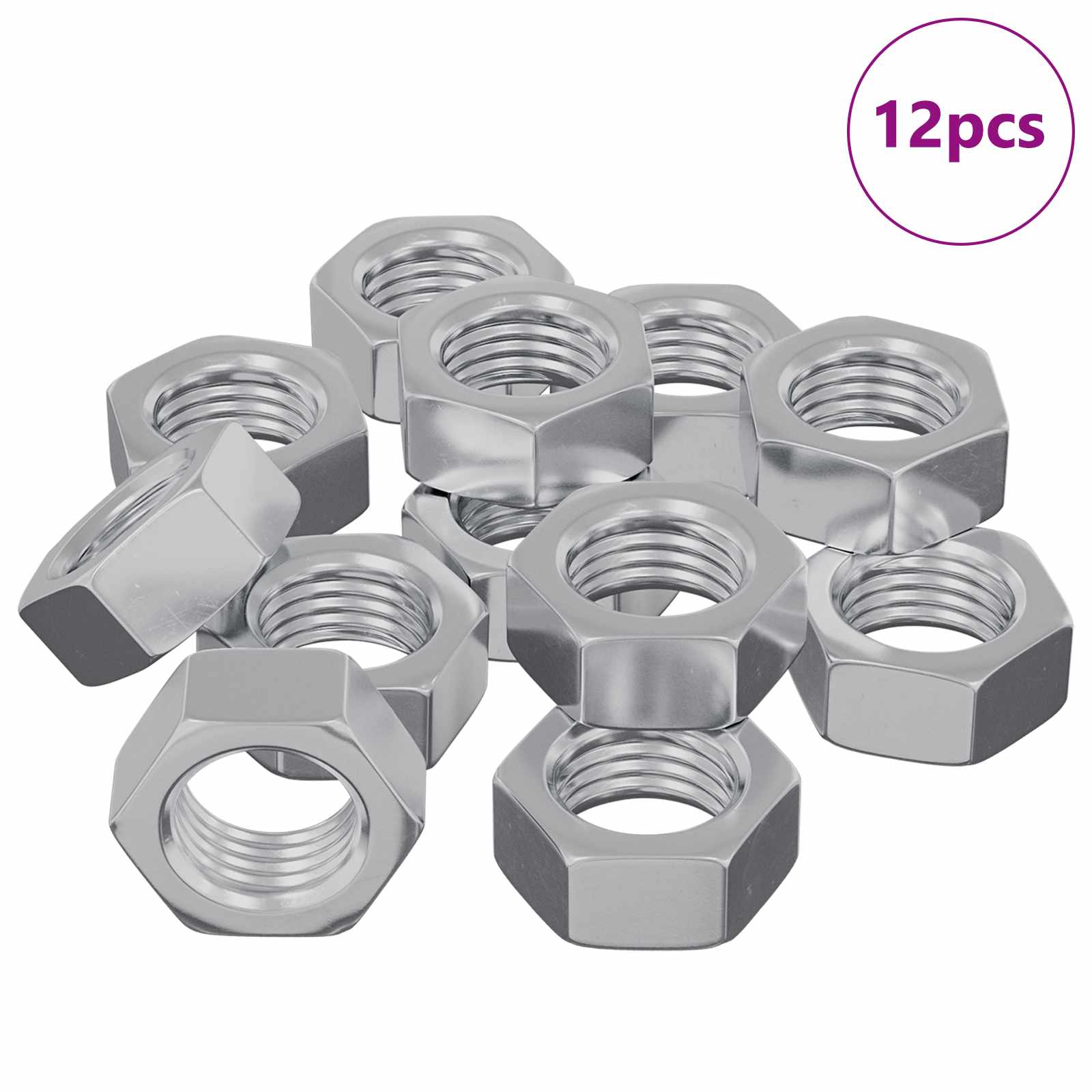 Tuerca Hexagonal 12 pcs Plateado M6 Metal