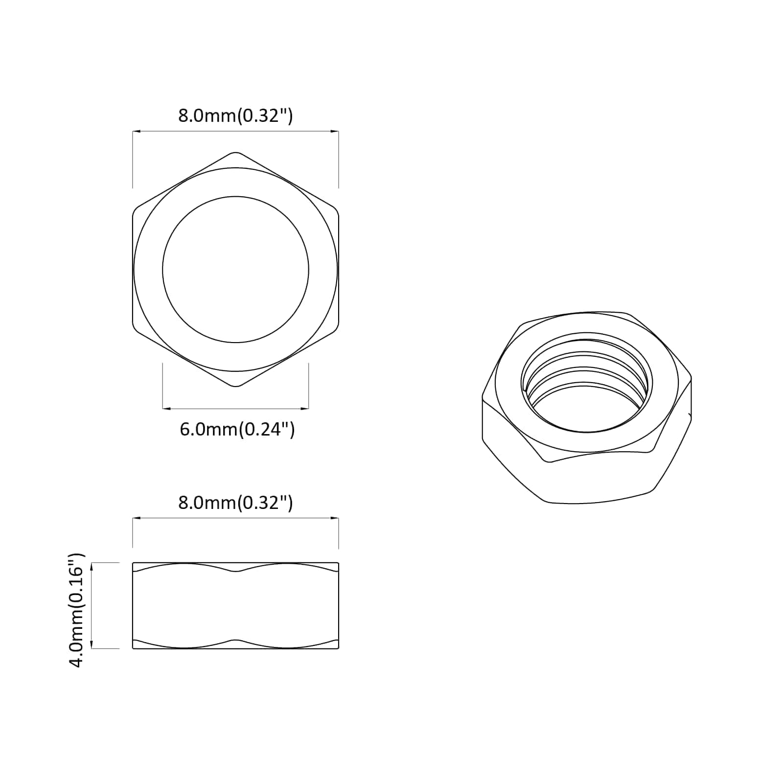 Tuerca Hexagonal 12 pcs Plateado M6 Metal
