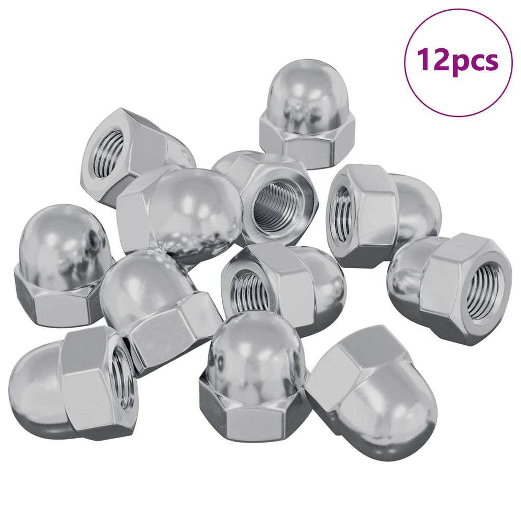 Tuercas Acorn Hexagonales 12 pcs Plateado m8 Metal