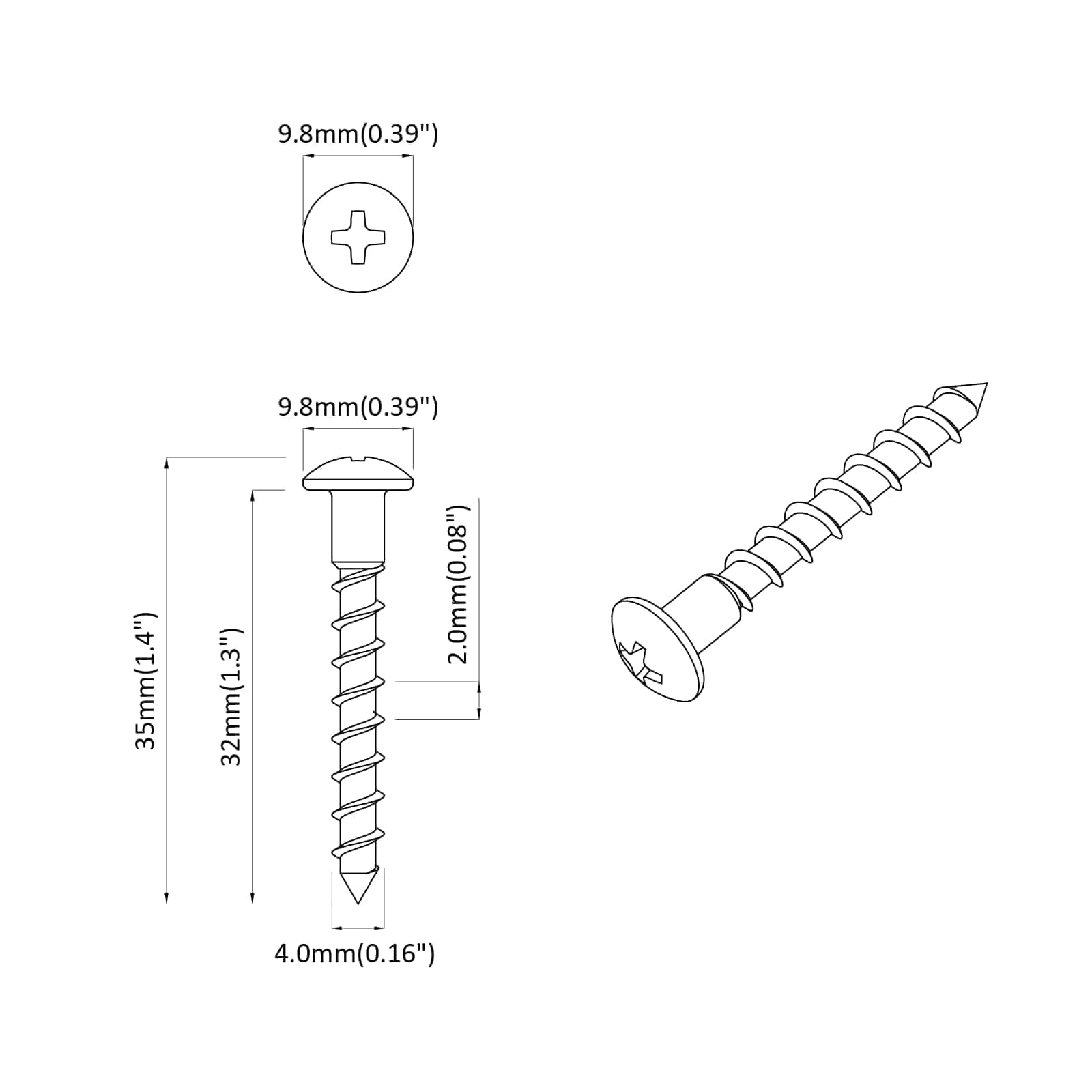 Tornillo 12 pcs Plateado 9,8 x 35 mm Hierro