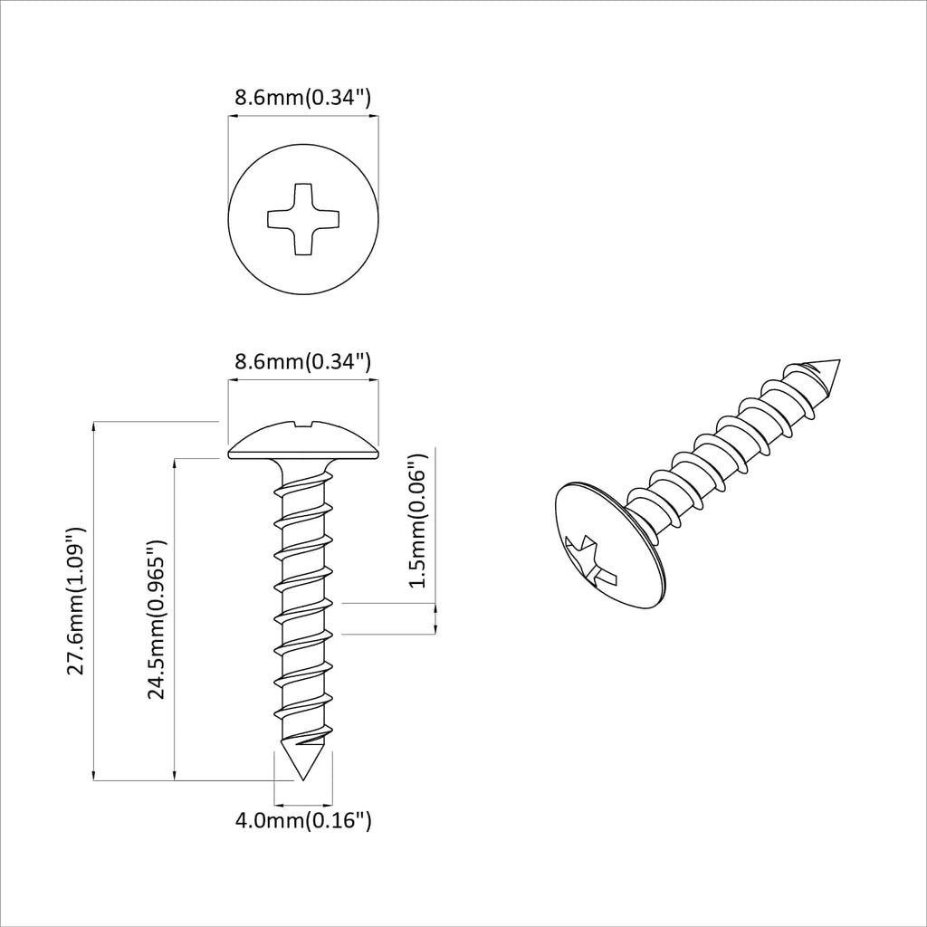 Clavo autorroscante 12 pcs Negro 4 x 25 mm Acero