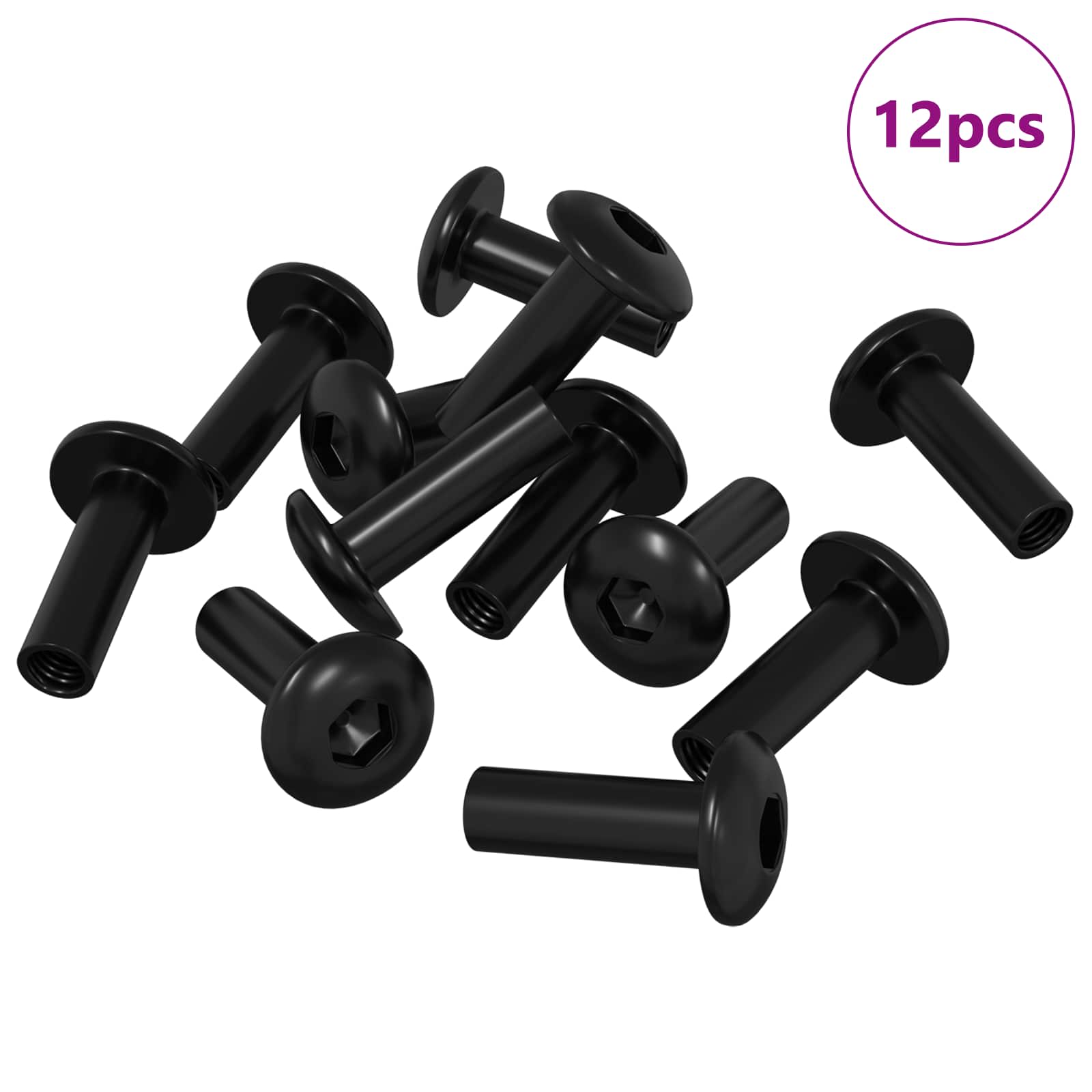 Tuercas de Manga 12 pcs Negro M4 x 14,5 mm Metal