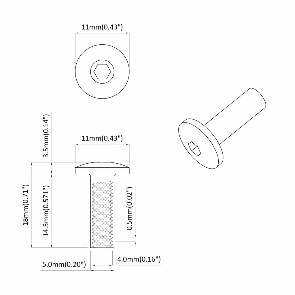 Tuercas de Manga 12 pcs Negro M4 x 14,5 mm Metal