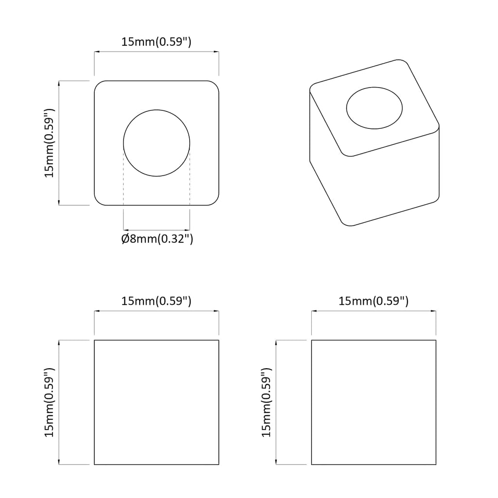Sujeta Cajón 12 pcs Negro 15 x 15 x 15mm Copólímero PP