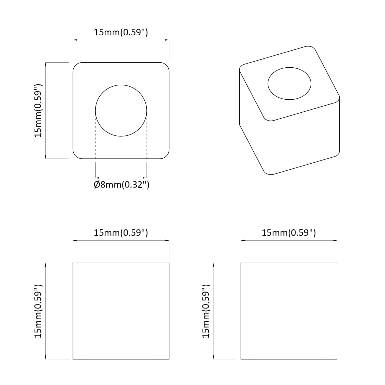 Sujeta Cajón 12 pcs Negro 15 x 15 x 15mm Copólímero PP