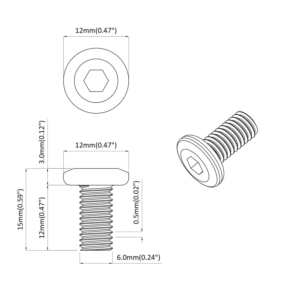 Tornillo de Bloqueo Liso 12 pcs Plateado M6 x 12 mm Acero