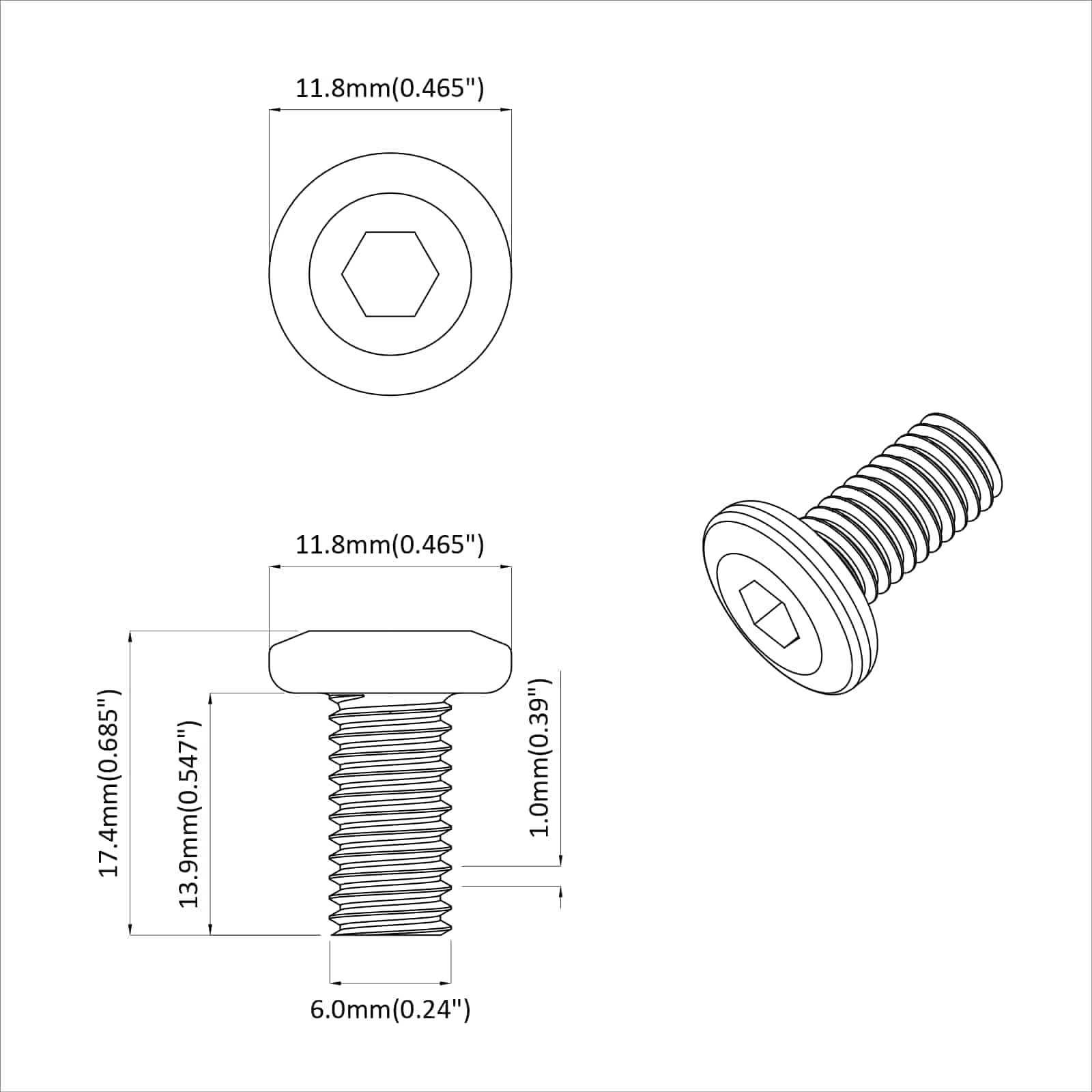 Tornillo de Bloqueo de Cabeza 12 pcs Plateado M6 x 15 mm Acero