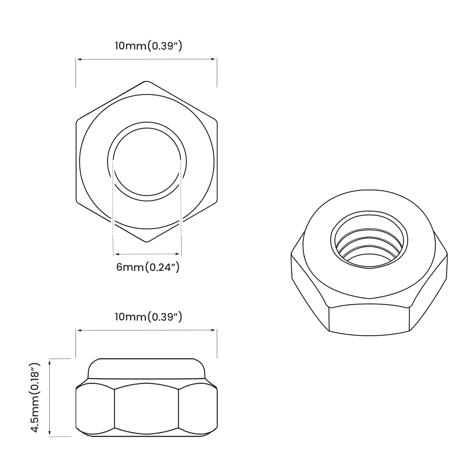 Tuerca 12 pcs Plateado M6 x 10 mm Hierro
