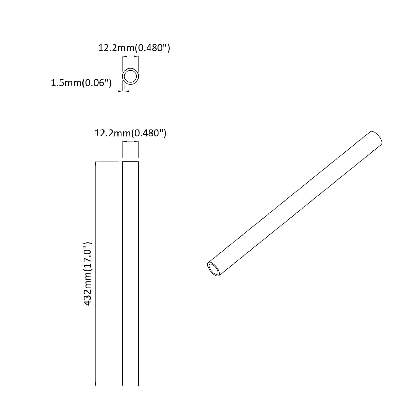 Tubo de PVC 12 pcs 12,2 x 1,8 x 500 mm PP, PE