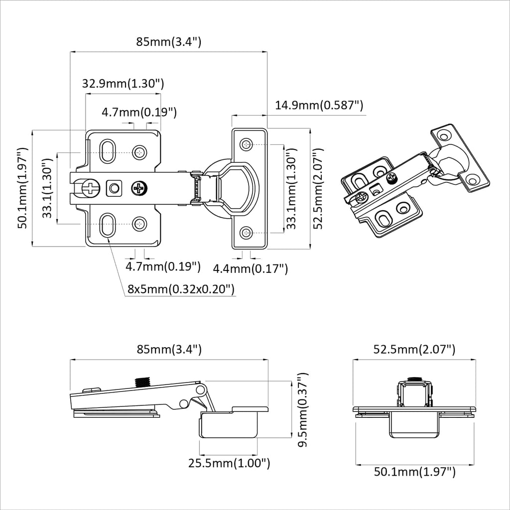 Bisagra 12 pcs Níquel 85 x 52,5 x 9,5 mm Hierro
