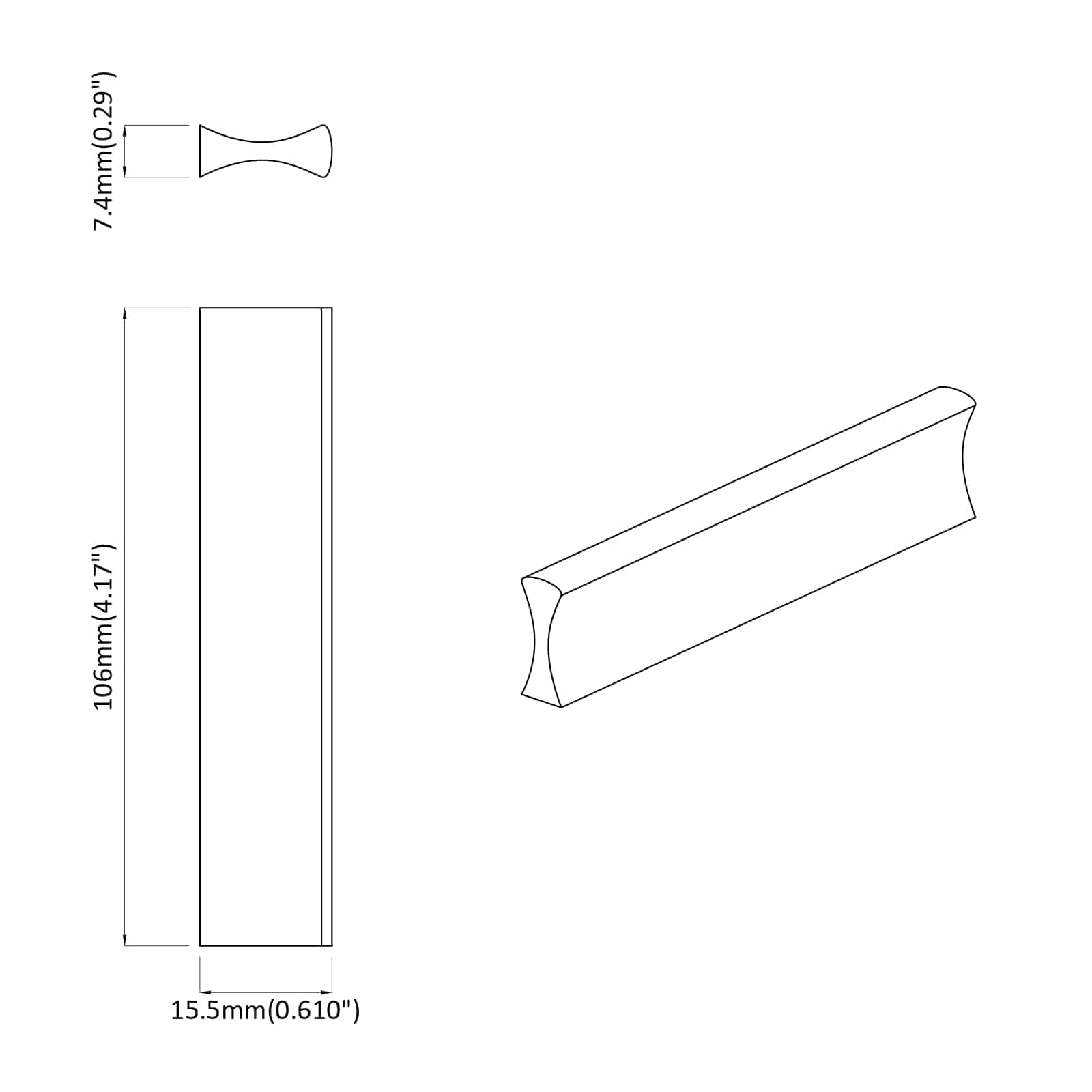 Mango 12 pcs Negro 106 x 7,4 x 15,5 mm Aluminio