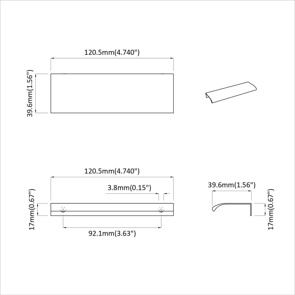 Mango 12 pcs Negro 120 x 39.6 x 17 mm Aluminio