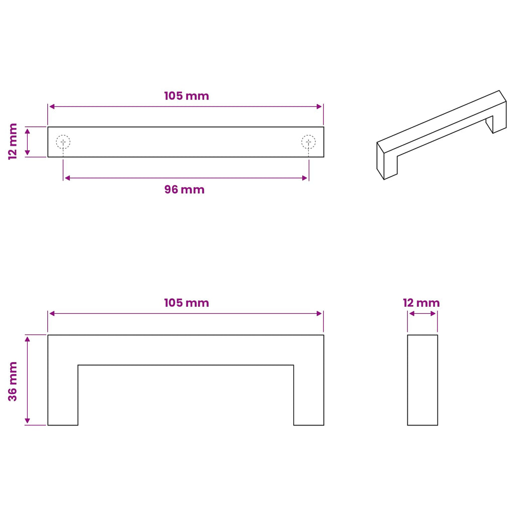 Manija de muebles 530 pcs Negro 105 x 12 x 36 mm Hierro