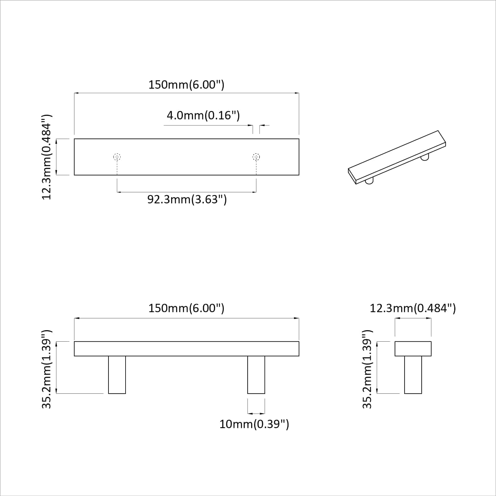 Manija de armario 12 pcs Negro 150 x 12,3 x 35,2 mm