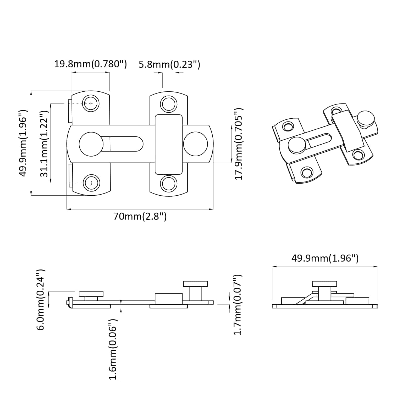 Cerradura de puerta 12 pcs Plateado 70 x 8 mm Acero
