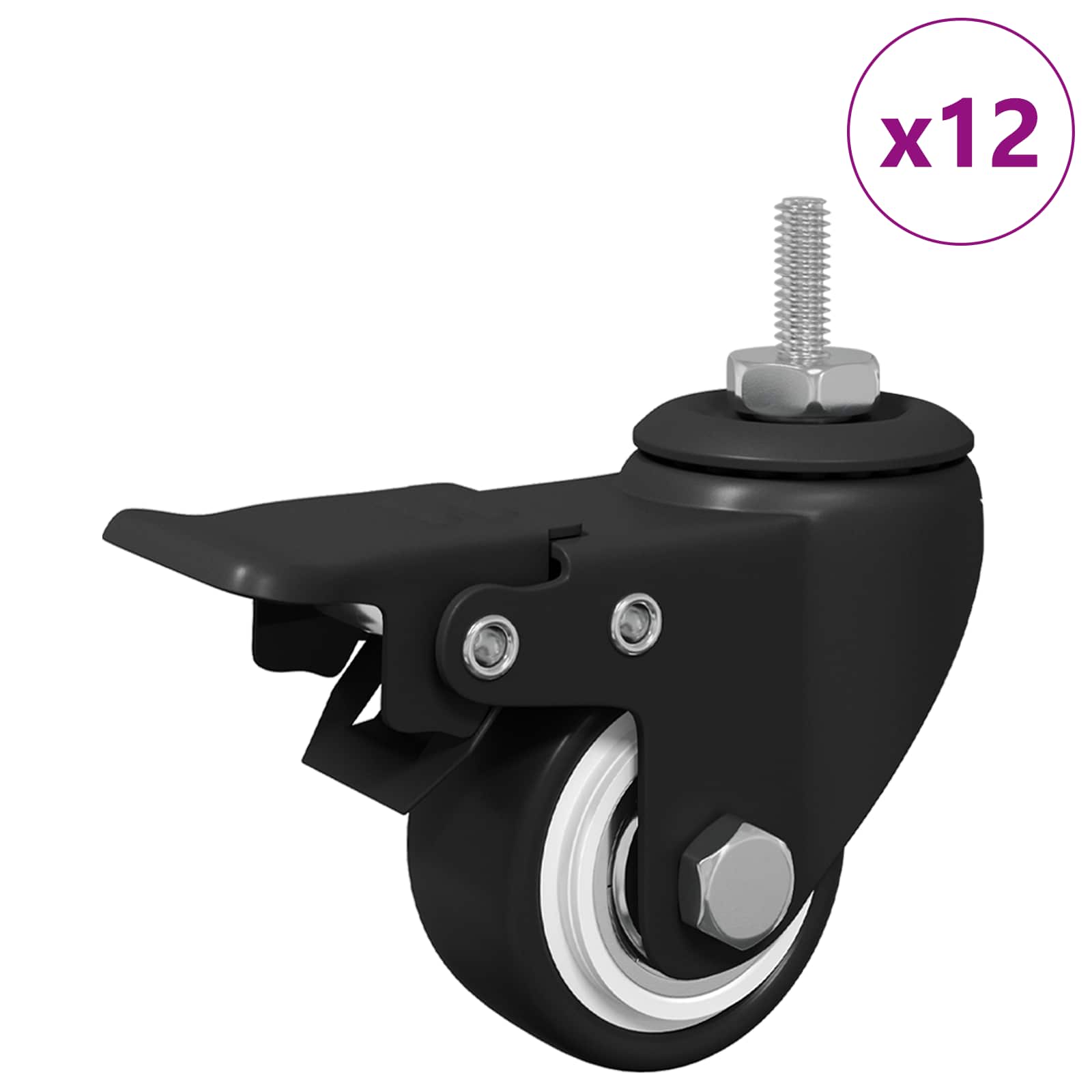 Ruedas 12 pcs Negro M6 x 37 mm Hierro y Nailon