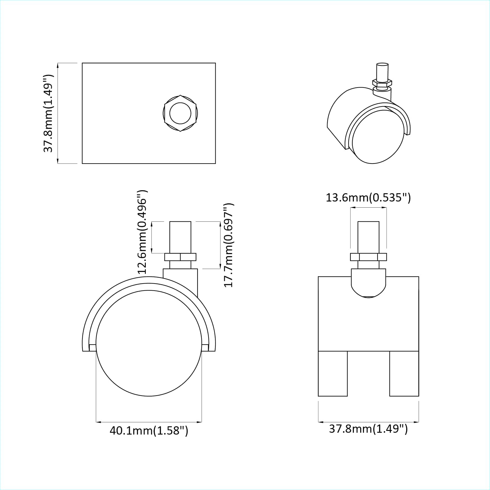 Ruedas 12 pcs Negro 40,1 x 37,8 mm PP y hierro