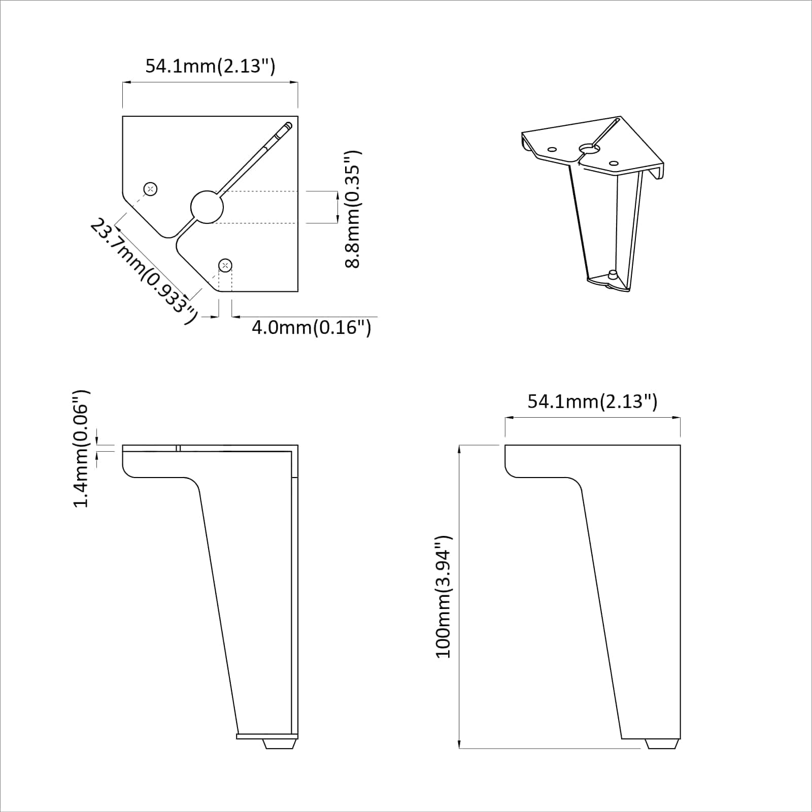 Patas de Muebles 12 pcs Negro 54,1 x 54,1 x 100 mm Hierro
