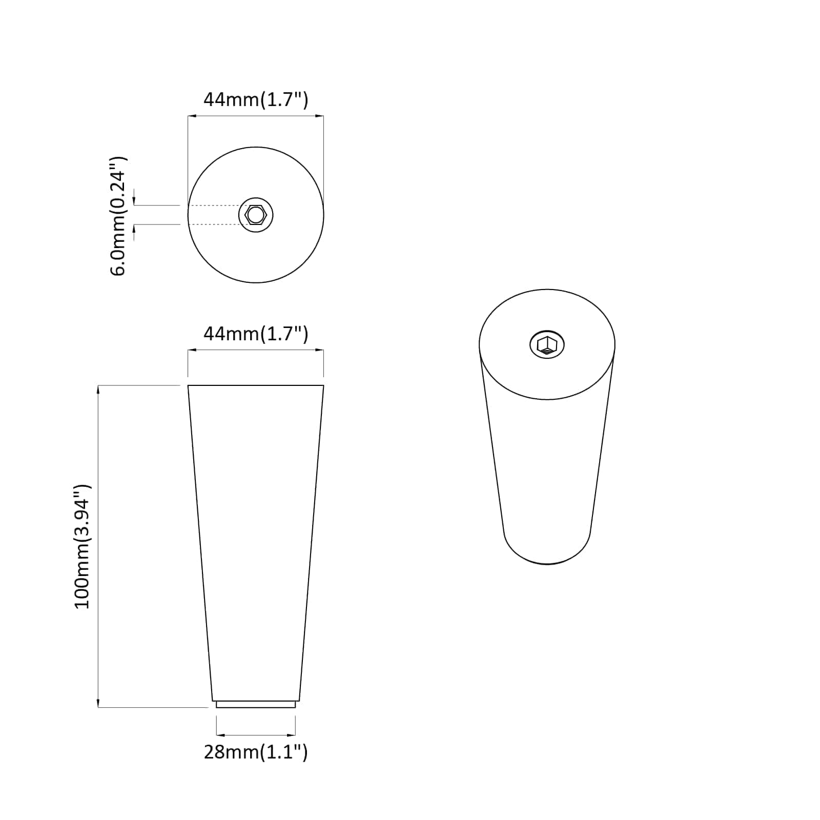 Patas de Muebles 12 pcs Marrón Ø 44 x 100 mm