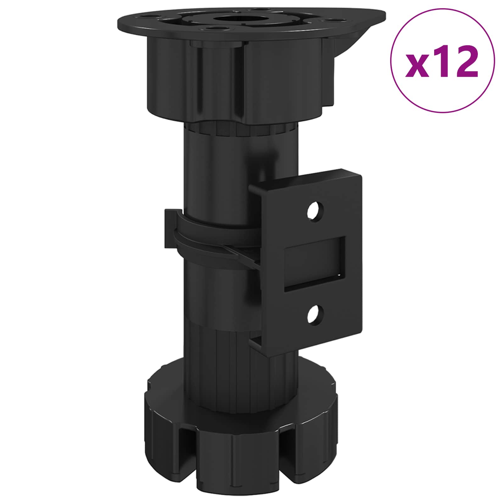 Patas de Muebles Ajustable 12 pcs Negro 46 x 46 x 128 mm PP