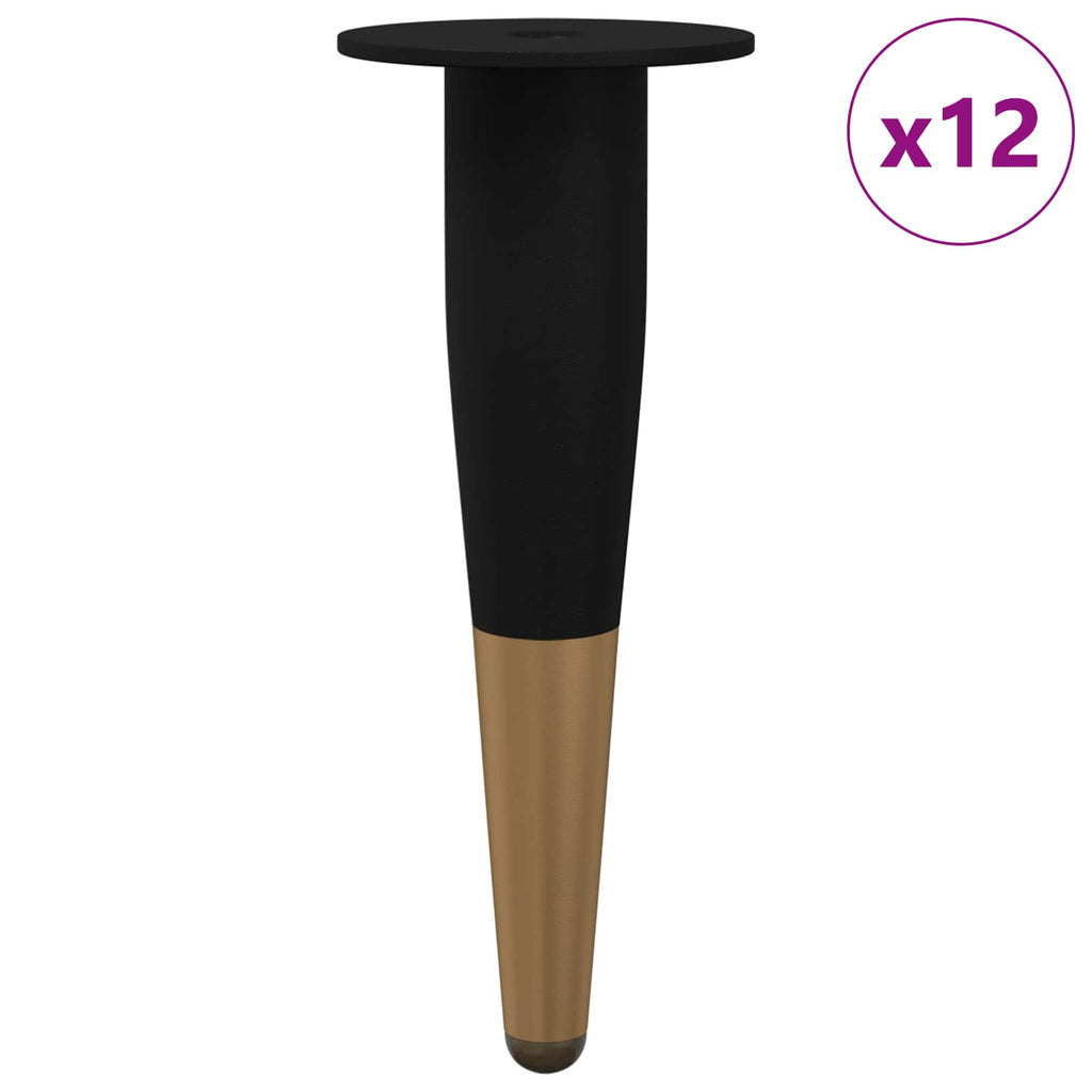 Patas de Muebles 12 pcs Negro y dorado Ø 40 x 98 mm Hierro