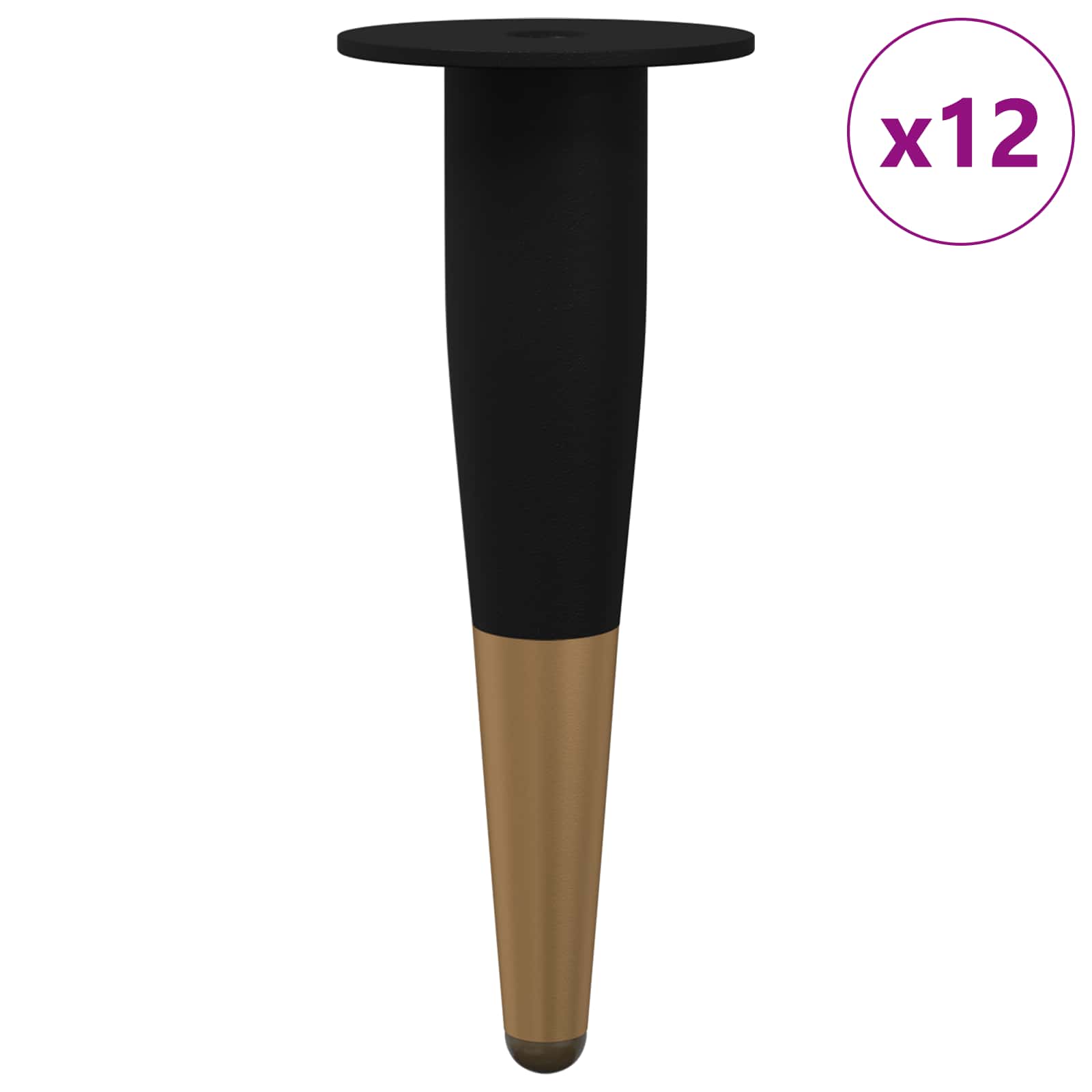 Patas de Muebles 12 pcs Negro y dorado Ø 40 x 98 mm Hierro