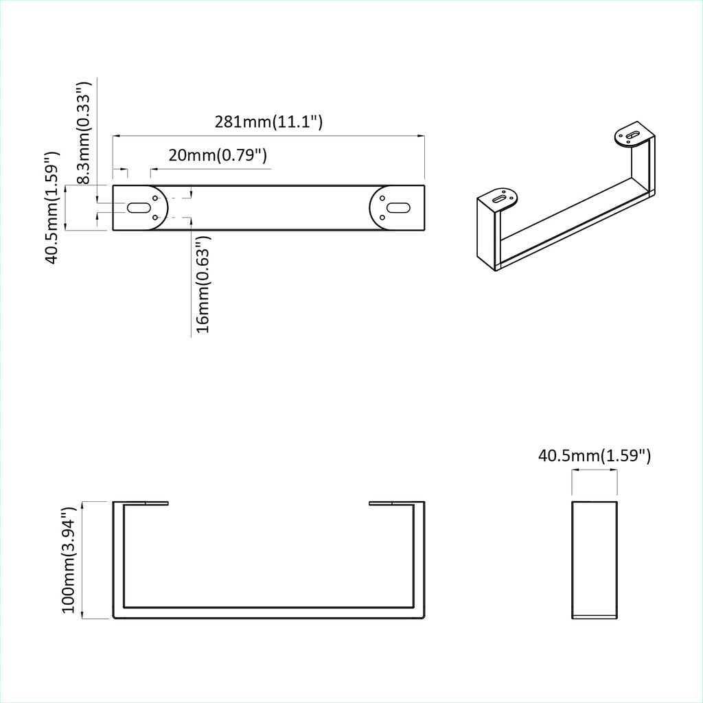 Patas de Muebles 12 pcs Negro 281 x 40,5 x 100 mm Hierro