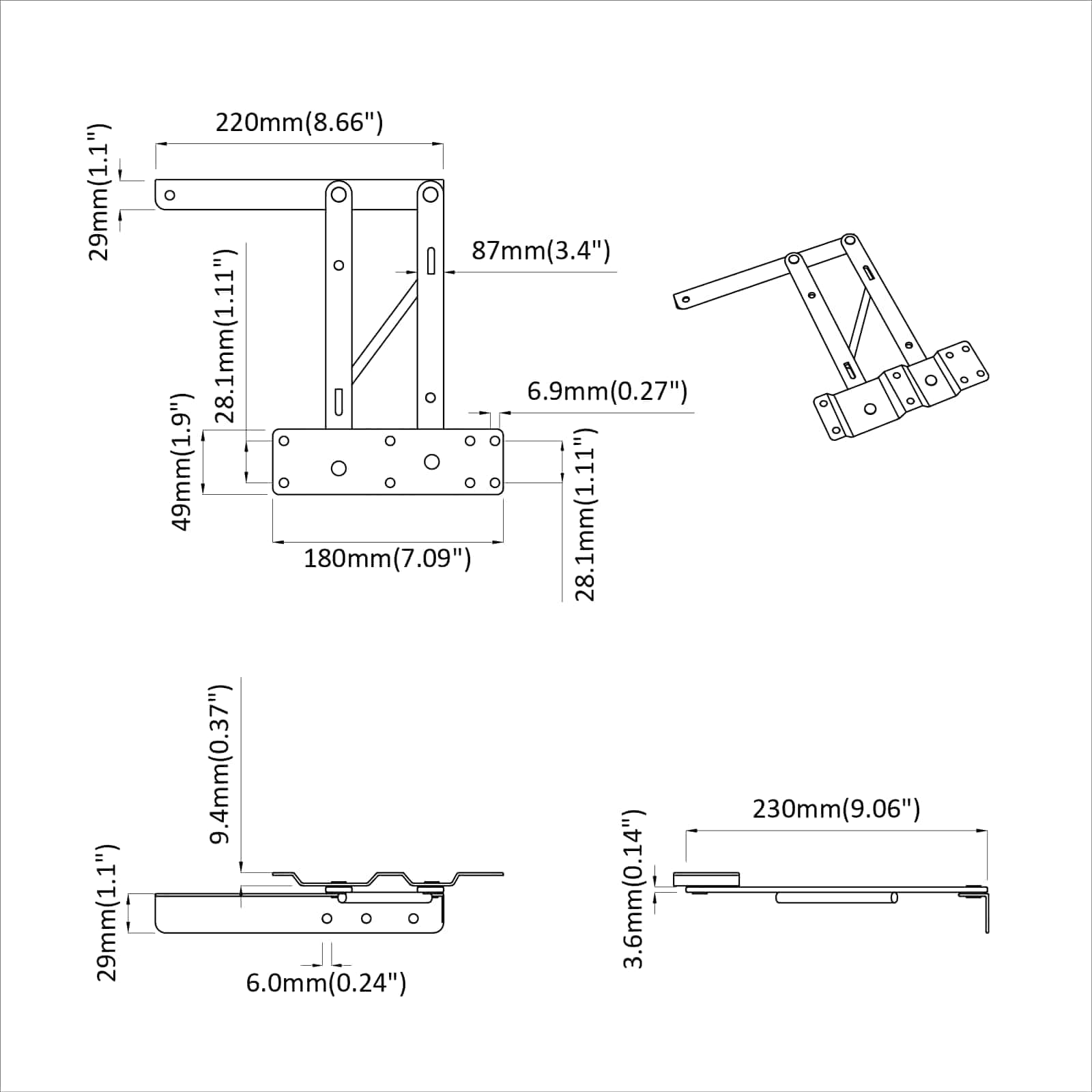 Mecanismo de Elevación de Cama 12 pcs Negro 340 x 95 x 40 mm