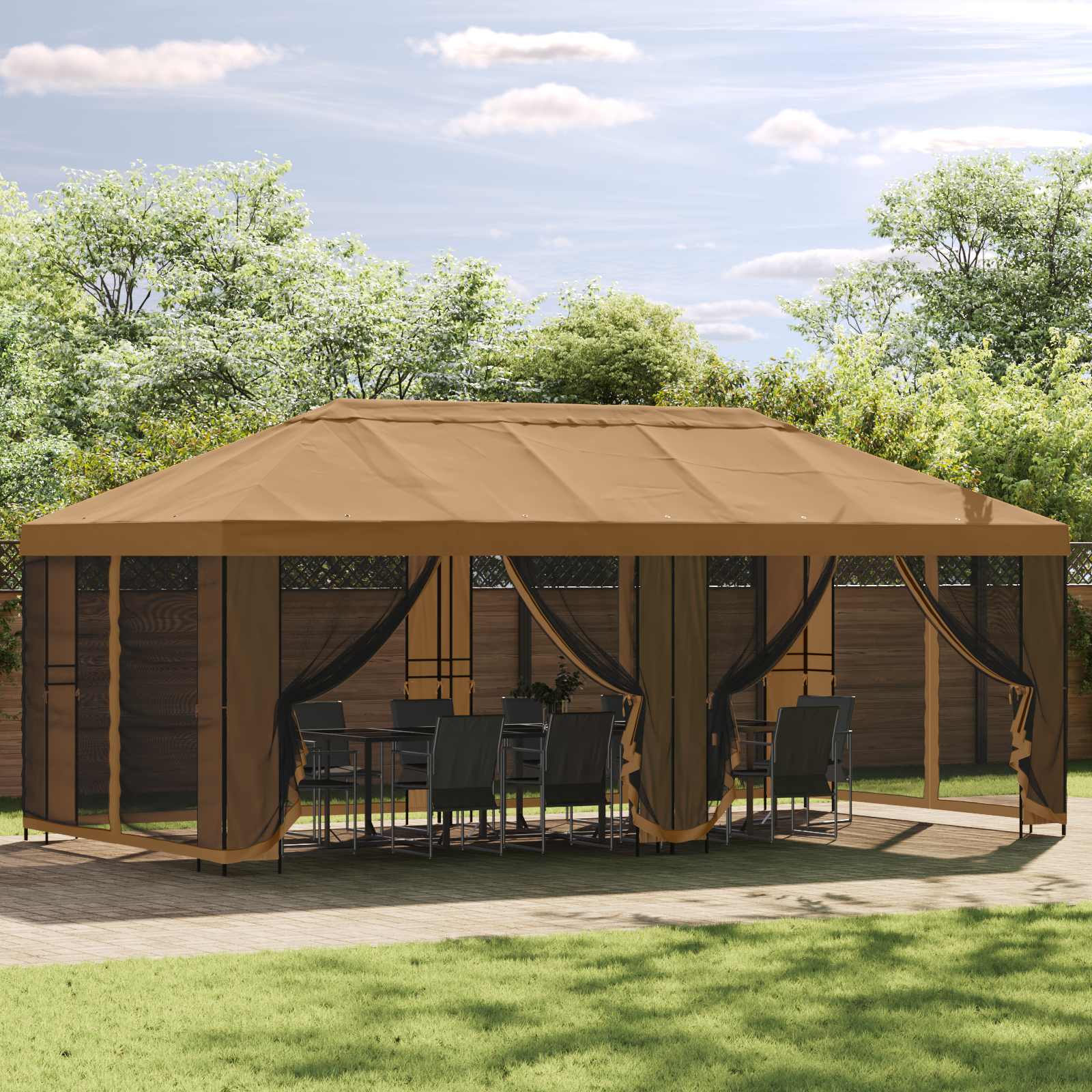 Tenda de jardim com paredes laterais 6 x 3 m Amarelo Poliéster e Aço