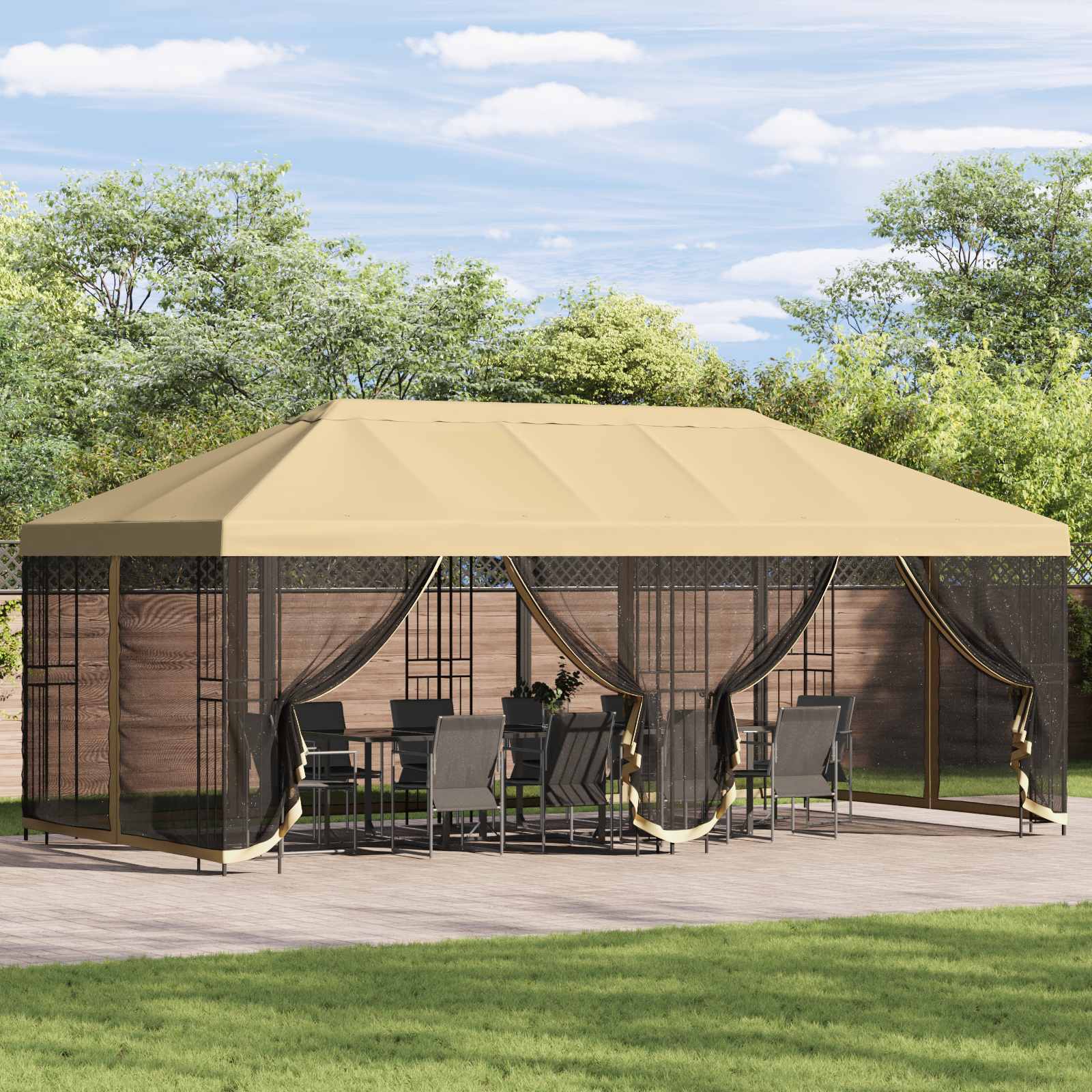 Tenda de jardim com paredes laterais 6 x 3 m Amarelo Poliéster e Aço