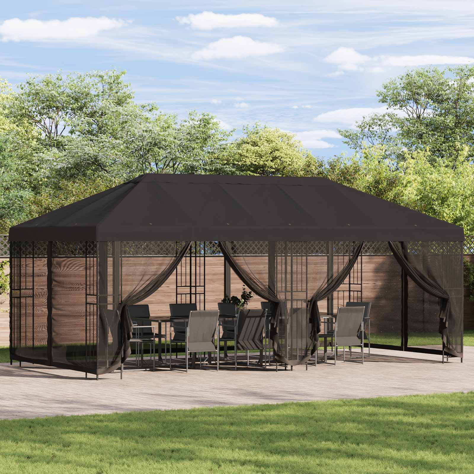 Tenda de jardim com paredes laterais 6 x 3 m Amarelo Poliéster e Aço