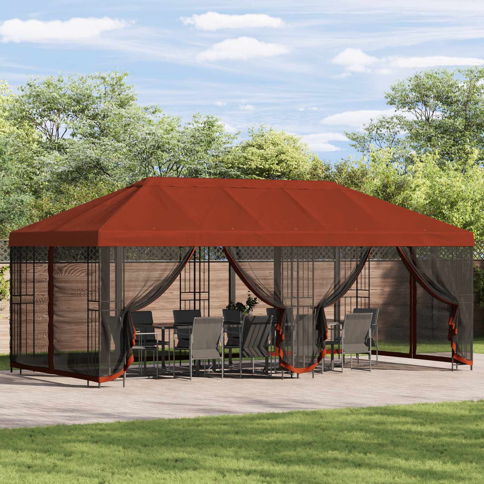 Tenda de jardim com paredes laterais 6 x 3 m Amarelo Poliéster e Aço