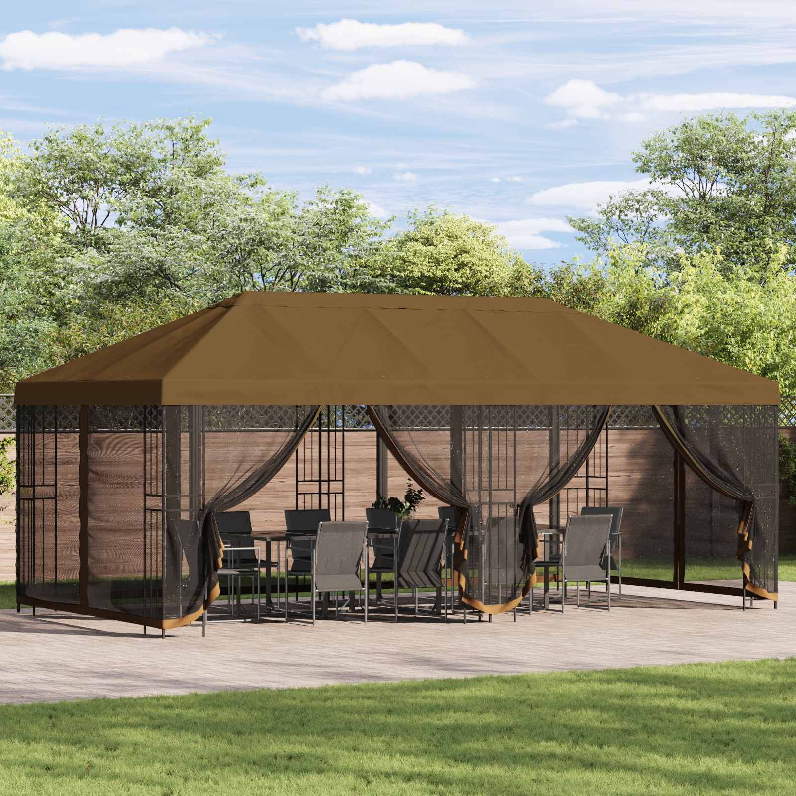Tenda de jardim com paredes laterais 6 x 3 m Amarelo Poliéster e Aço