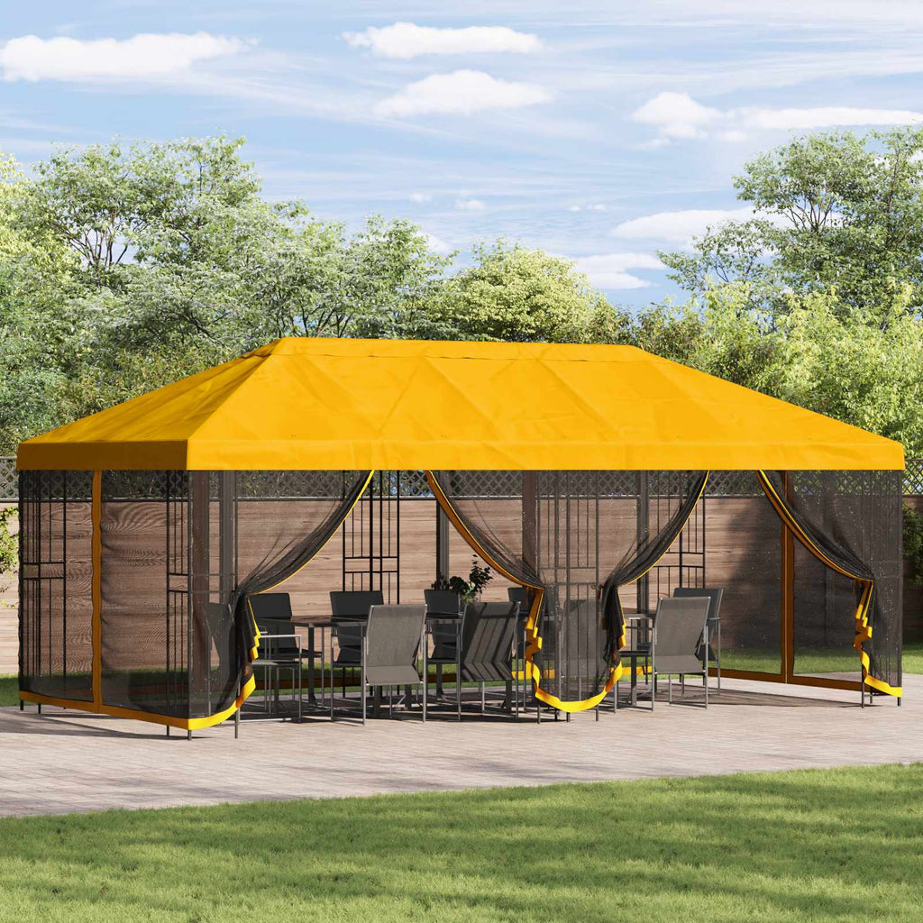 Gazebo con paredes laterales 6 x 3 m Amarillo Poliéster y Acero