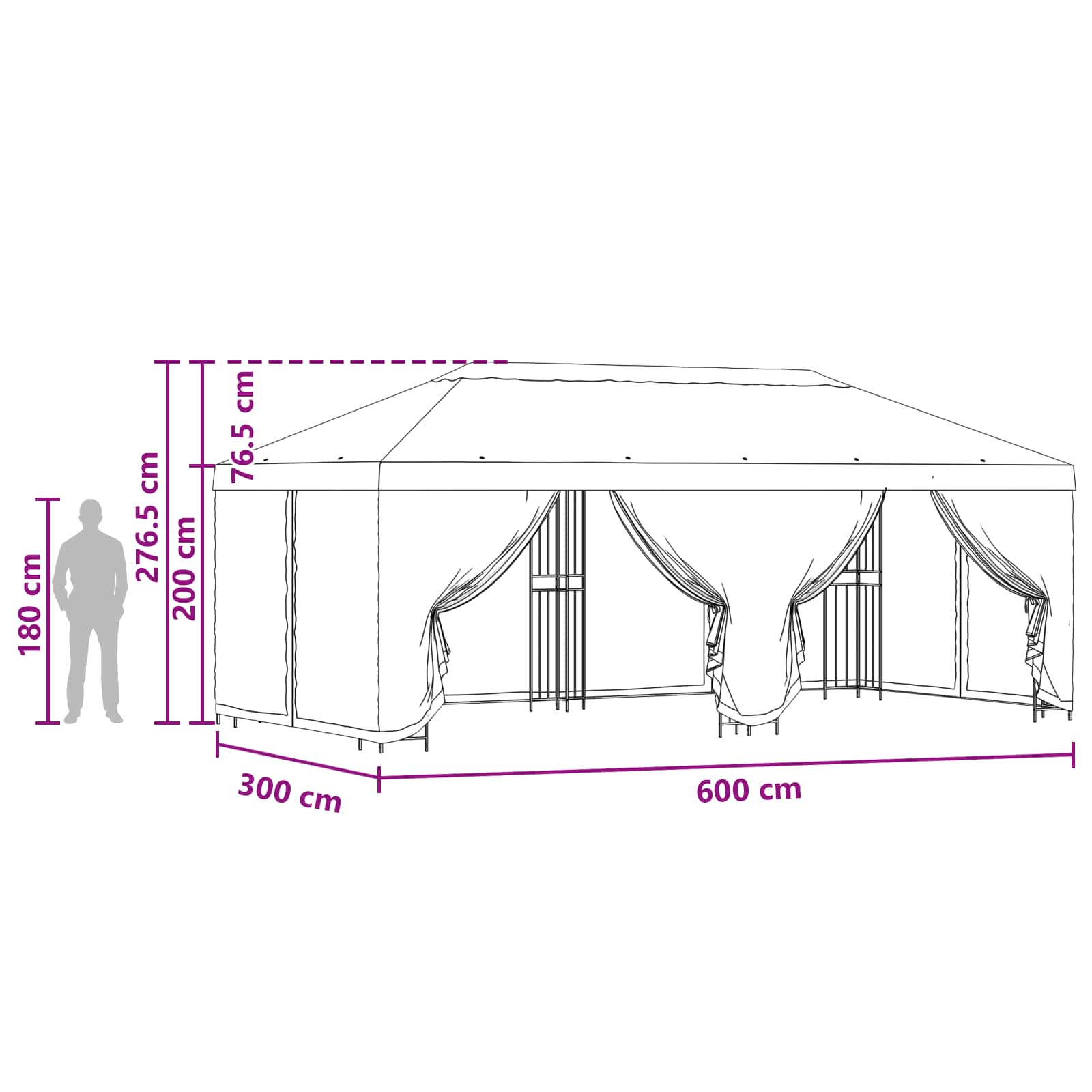 Gazebo con paredes laterales 6 x 3 m Amarillo Poliéster y Acero